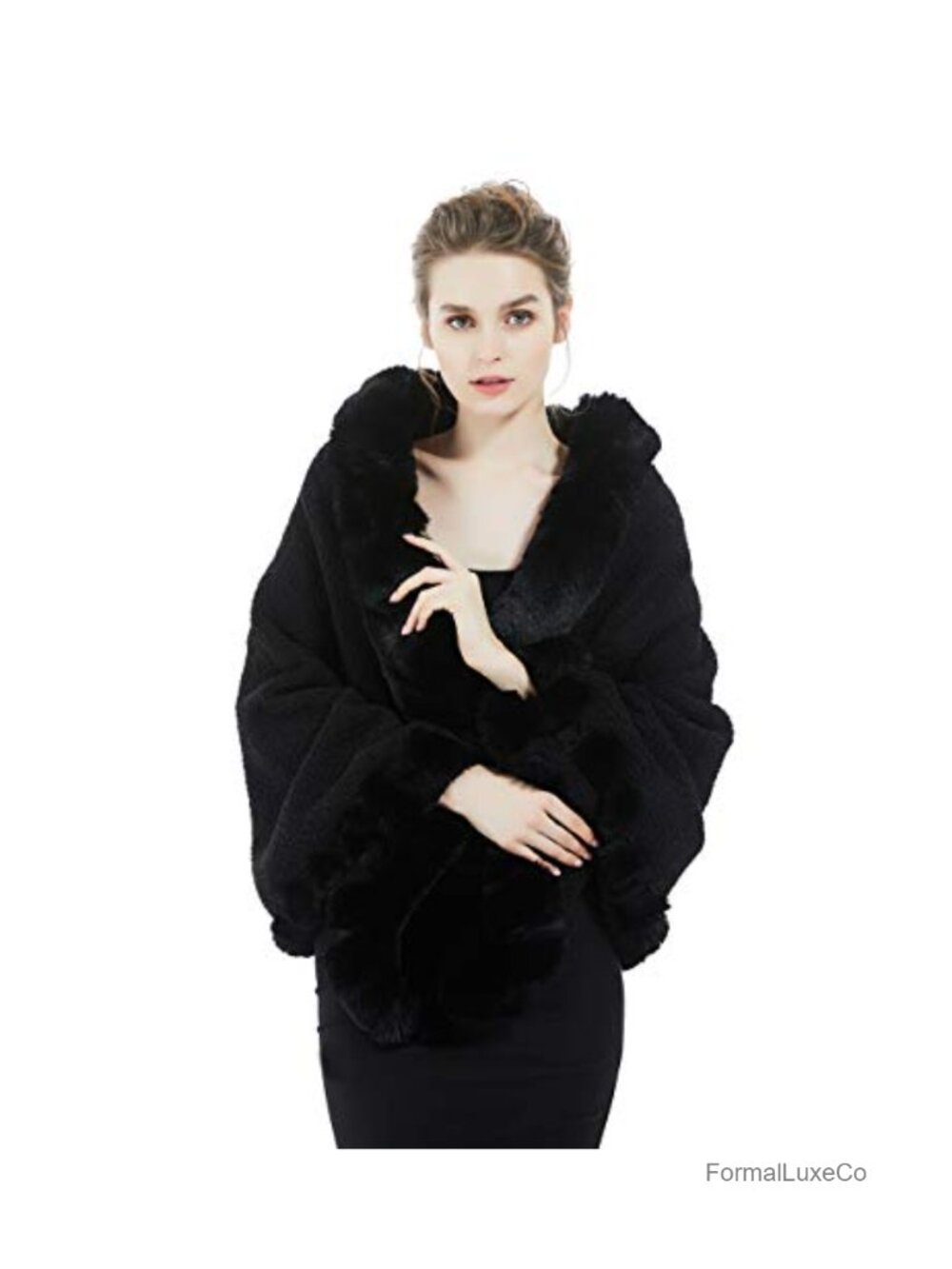 Faux Lambswool Faux Fur Trim Bridal Shawl Wrap
